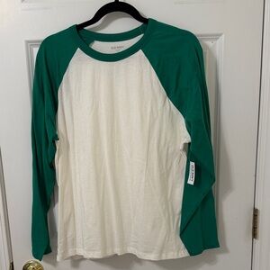 NWT Old Navy Green and White Long Sleeve Raglan Baseball Shirt XL